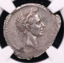 Julius Caesar AR Denarius (40 BC) – NGC Ch XF★