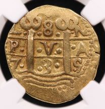 1735 Lima, Peru 8 Escudos Gold Cob – NGC AU53