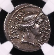 Julius Caesar AR Denarius (c. 46 BC) Ceres & Priestly Implements – NGC Choice Extremely Fine