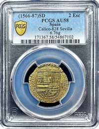1566-87 Spain | 2 Escudo | PCGS | AU-58 | In Holder