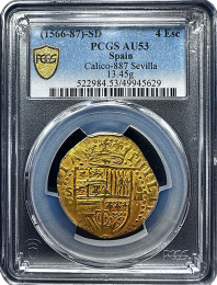 1556-87  Spain | 4 Escudo | PCGS | AU-53 | In Holder