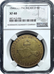 1846 Mexico | Hand on Book | 8-Escudo | NGC XF40 | In Holder