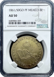1861/50 GO PF Mexico 8 Escudo | NGC AU50 | In Holder